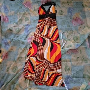 Vintage y2k psychedelic halter maxi dress